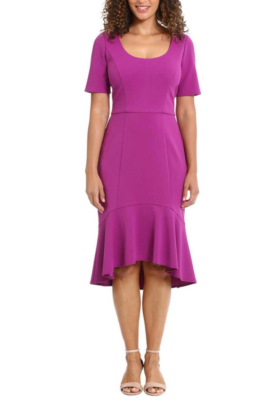 NEW LONDON TIMES flounce hem short sleeve sheath dress in purple